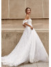 Off Shoulder Sweetheart Neck Beaded Ivory Lace Wedding Dress